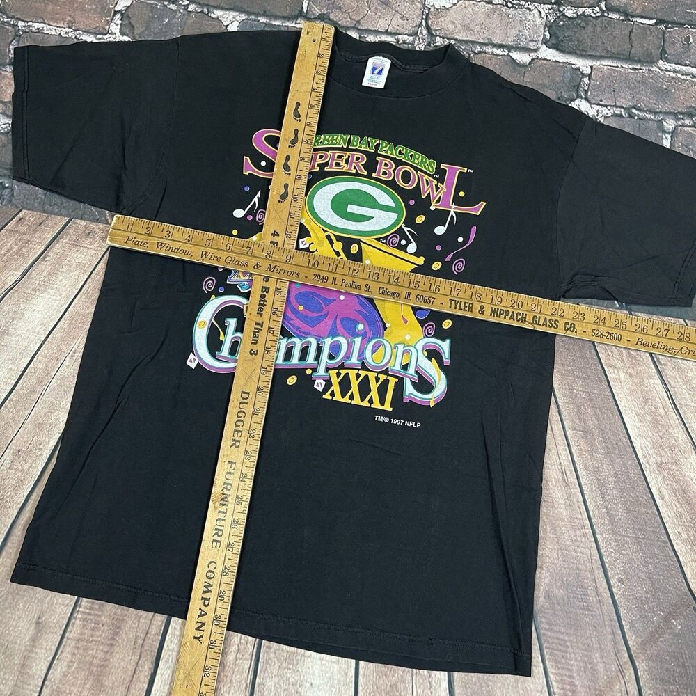 Vintage 1997 Green Bay Packers Super Bowl XXXI Champions NFL Black T-Shirt Sz XL - Picture 6 of 7